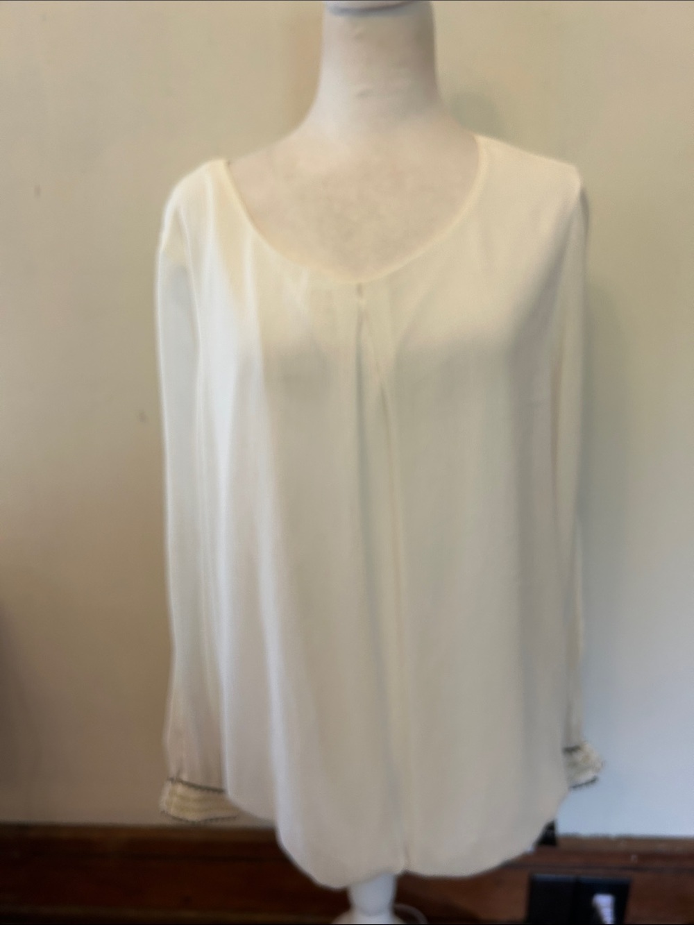 I. N. Studio Cream Scoop Neck Long-Sleeve Blouson Blouse Size XL NWT